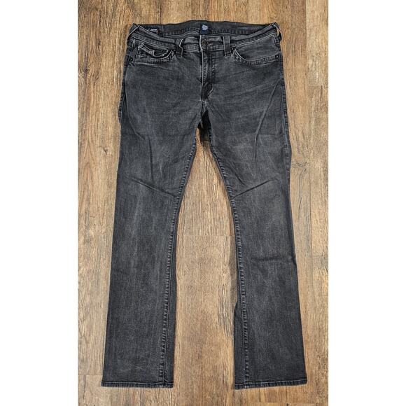 True Religion Jeans Mens 38 Black Fade Ricky Relaxed Straight Pockets Stretch - Picture 1 of 12